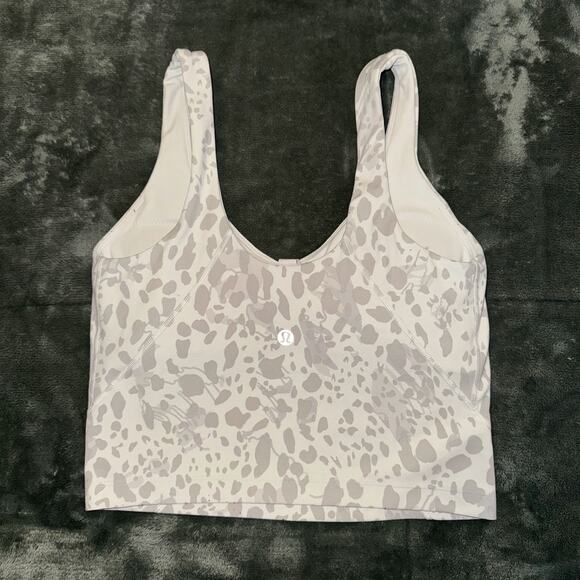 Lululemon Align Tank Top Women's 4 White Gray Cheetah Camo Scoop Neck Cropped - Picture 1 of 5